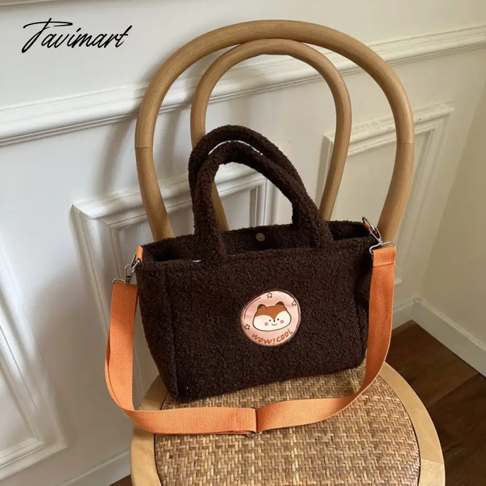 Women's Cartoon Lamb Down Shoulder Bag Large Capacity Crossbody Bags Plush Cute Handheld Tote Trendy Handbag