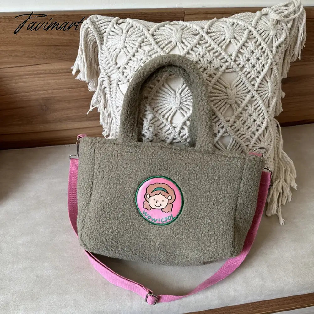 Women's Cartoon Lamb Down Shoulder Bag Large Capacity Crossbody Bags Plush Cute Handheld Tote Trendy Handbag