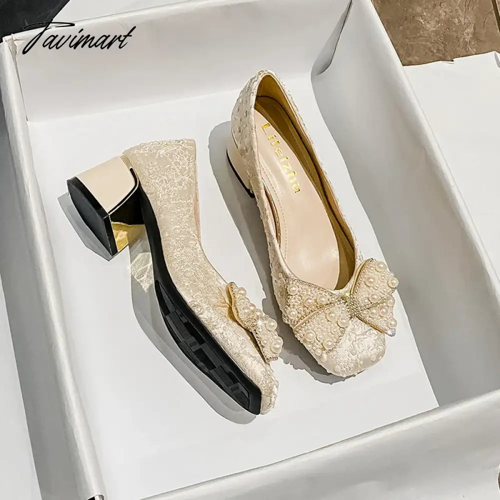 Women's Chunky Block Pumps Slip On Low Heel Closed Round Toe Dress Classic Mid Square Shoes Wedding Party Office Lady Shoes