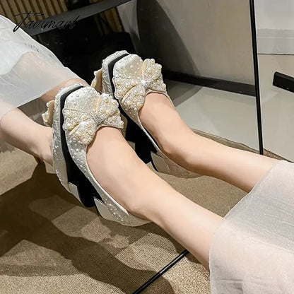 Women's Chunky Block Pumps Slip On Low Heel Closed Round Toe Dress Classic Mid Square Shoes Wedding Party Office Lady Shoes