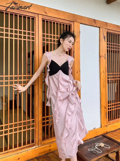 Women's Clothing Dress Tea Break French Kikyo Small Fragrance Royal Sister Skirt Sexy Spicy Girls Black Pink Splice Sling Dress