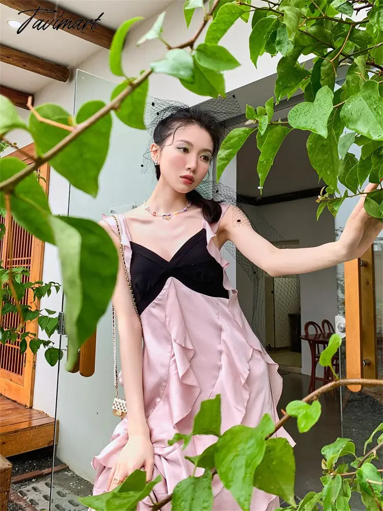 Women's Clothing Dress Tea Break French Kikyo Small Fragrance Royal Sister Skirt Sexy Spicy Girls Black Pink Splice Sling Dress