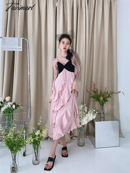 Women's Clothing Dress Tea Break French Kikyo Small Fragrance Royal Sister Skirt Sexy Spicy Girls Black Pink Splice Sling Dress