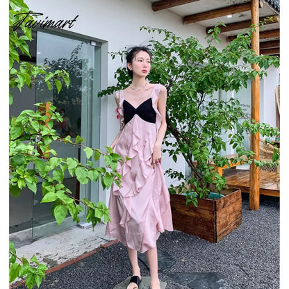 Women's Clothing Dress Tea Break French Kikyo Small Fragrance Royal Sister Skirt Sexy Spicy Girls Black Pink Splice Sling Dress