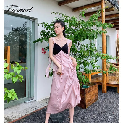 Women's Clothing Dress Tea Break French Kikyo Small Fragrance Royal Sister Skirt Sexy Spicy Girls Black Pink Splice Sling Dress