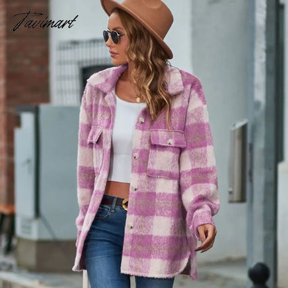 Women's Coats Elegant Turn-down Collar Niko Winter Motorcycle Jacket Retro Coat Female Plaid Casual Outwear A2061
