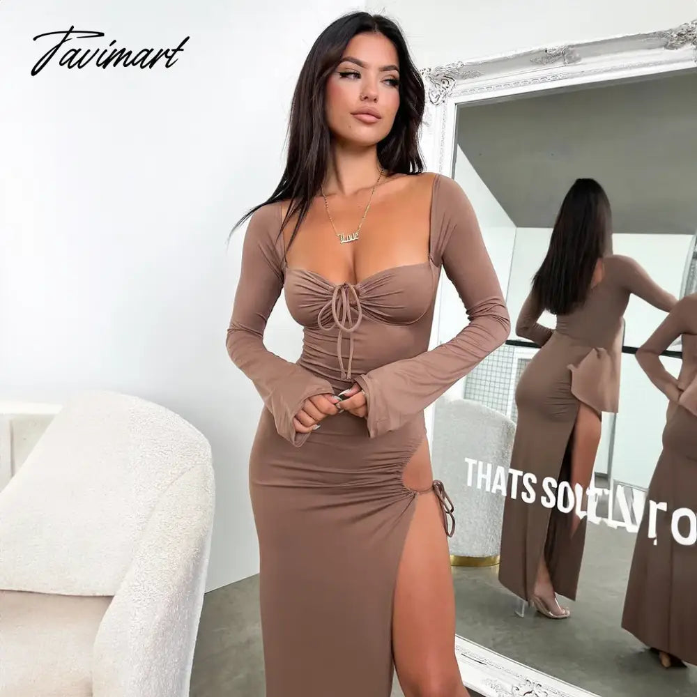 Women's Deep V Backless Mermaid Dress, Long Sleeve Gown, Elegant Outfits, Sexy, Party, Club, Cut Out
