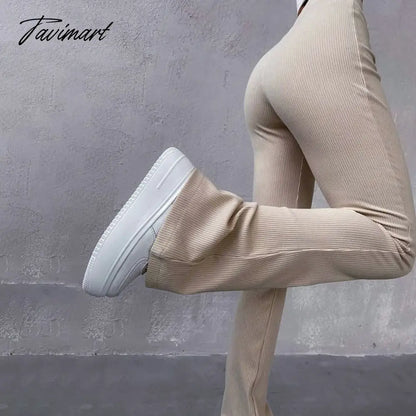 Women'S Elegant Trousers Autumn High Waist Elastic Force Slim Micro Flare Casual Pants For Female Casual Trousers Jogger Pants