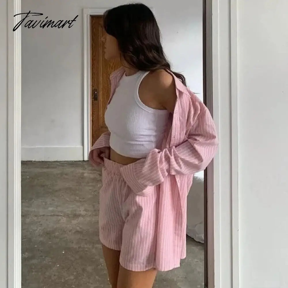 Women's Home Clothes Lounge Wear Pajamas Pink Plaid Long Sleeve Shirt Tops and High Waisted Mini Shorts Two Piece Set Tracksuit