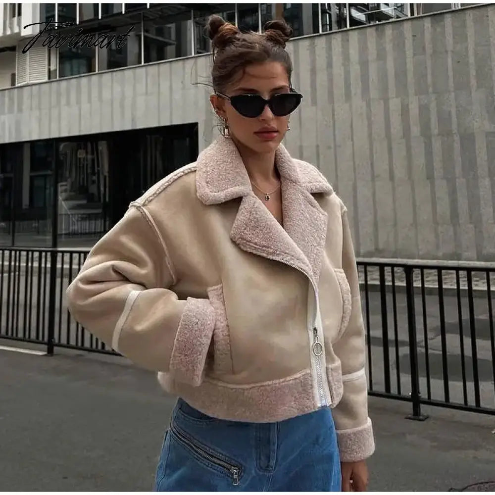 Women's Patchwork Faux Wool Lamb Jackets Zipper Pockets Short Fleece Cotton Coat Female Thicken Warm Casual Plush Outwear