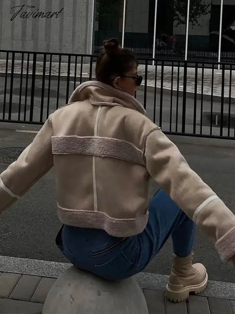 Women's Patchwork Faux Wool Lamb Jackets Zipper Pockets Short Fleece Cotton Coat Female Thicken Warm Casual Plush Outwear