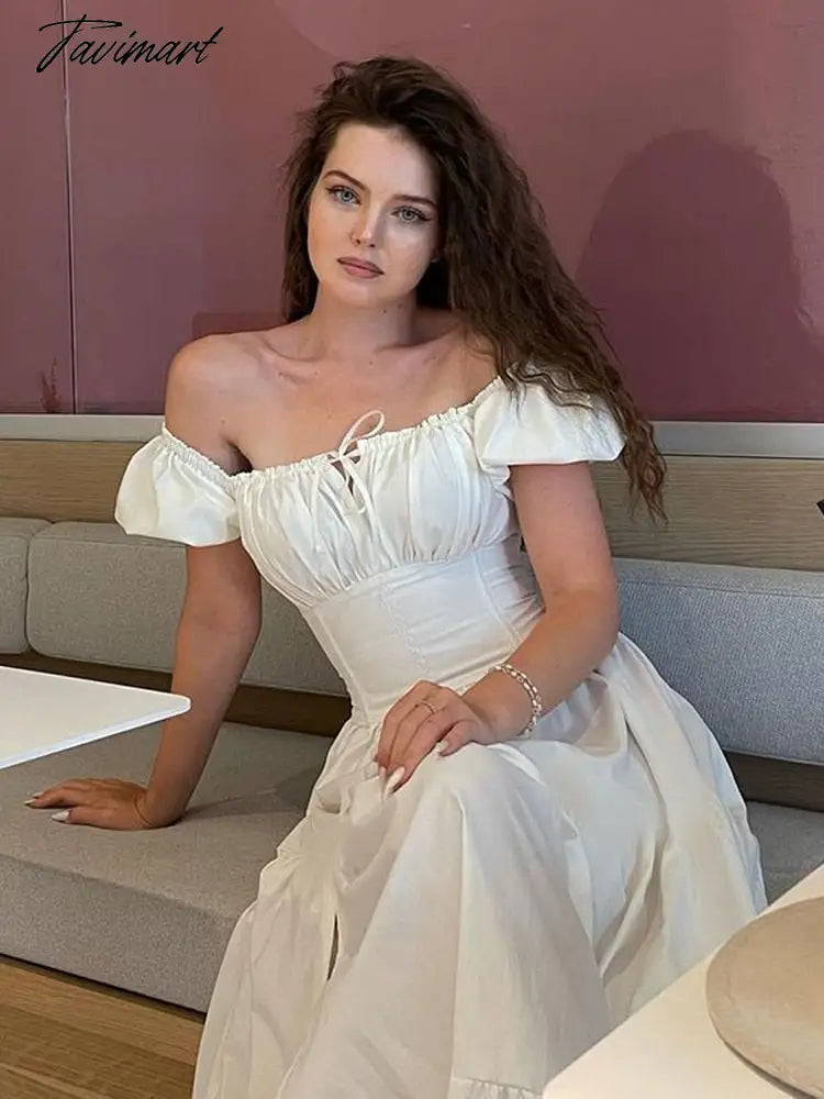 Women's Summer Bubble Short-sleeved Long Dress French Court Style Dress Women's Medieval Elegant Retro A-line Sexy Slit Dresses