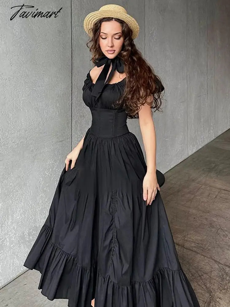 Women's Summer Bubble Short-sleeved Long Dress French Court Style Dress Women's Medieval Elegant Retro A-line Sexy Slit Dresses