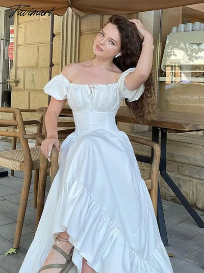Women's Summer Bubble Short-sleeved Long Dress French Court Style Dress Women's Medieval Elegant Retro A-line Sexy Slit Dresses
