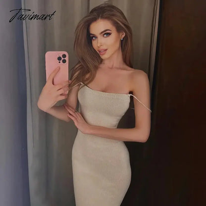 Women's Summer Sexy Sling Dresses Women's Knitted High Elastic Backless Slit Mid Length Dress Elegant Birthday Party Club