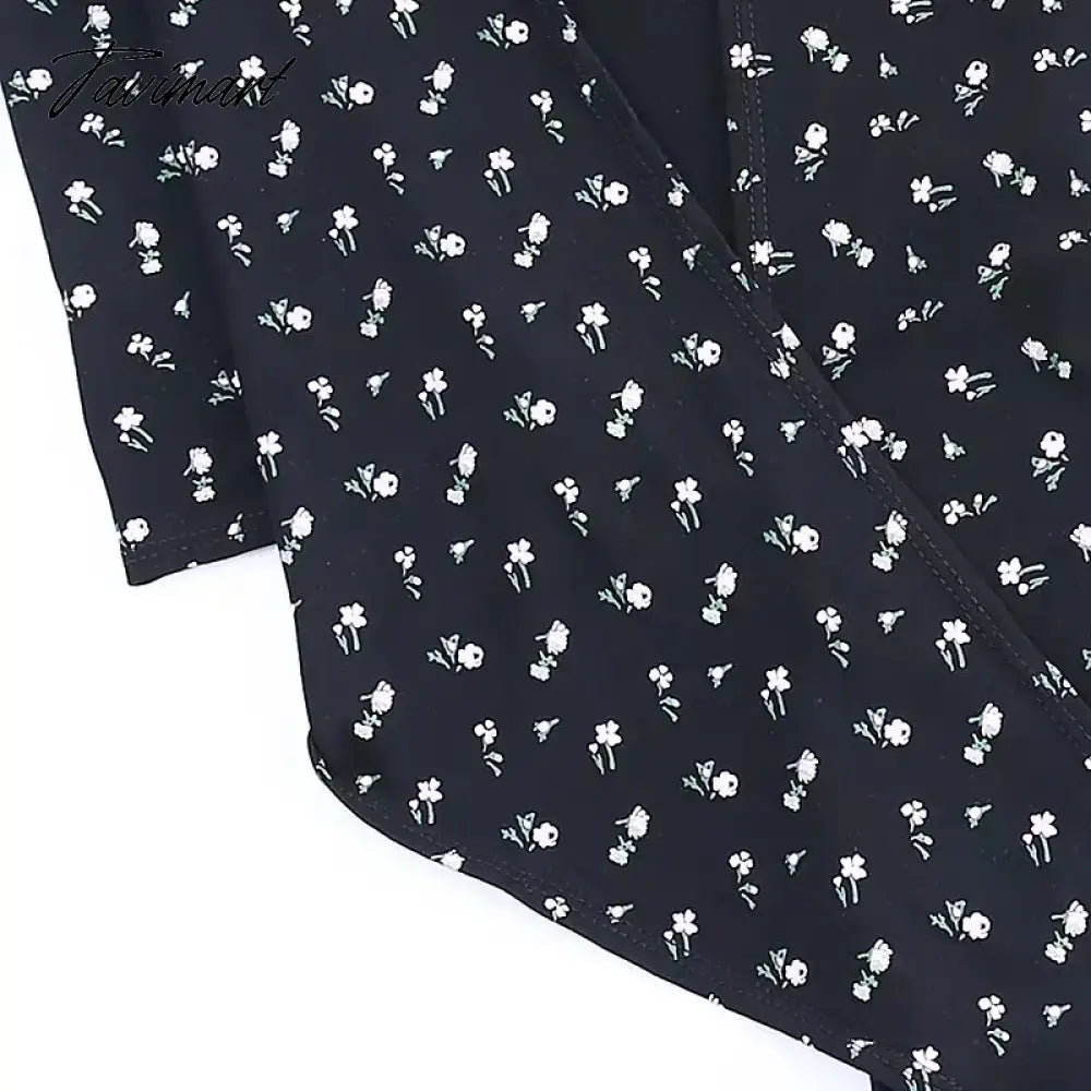Women Self Tie Front Wrap Tee Print Floral T-shirt V neck Long Sleeve Two Ways Top