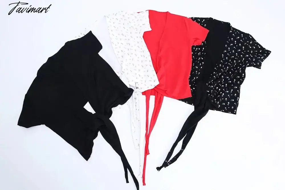 Women Self Tie Front Wrap Tee Print Floral T-shirt V neck Long Sleeve Two Ways Top