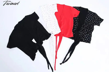 Women Self Tie Front Wrap Tee Print Floral T-shirt V neck Long Sleeve Two Ways Top