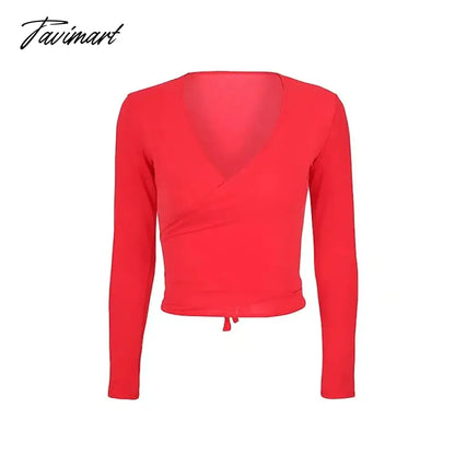 Women Self Tie Front Wrap Tee Print Floral T-shirt V neck Long Sleeve Two Ways Top