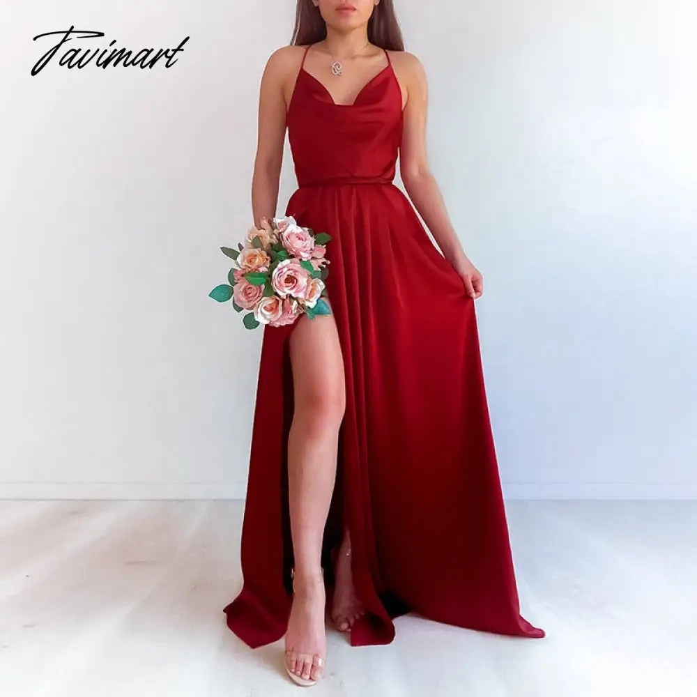 Women Sexy Backless Lace Up Long Dress Elegant Swinging Collar A Line Party Pleated Dress Summer Satin Sling Maxi Dresses