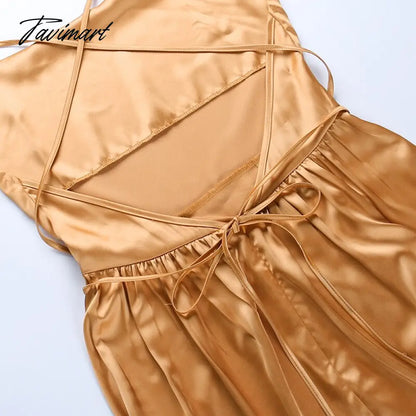 Women Sexy Backless Lace Up Long Dress Elegant Swinging Collar A Line Party Pleated Dress Summer Satin Sling Maxi Dresses