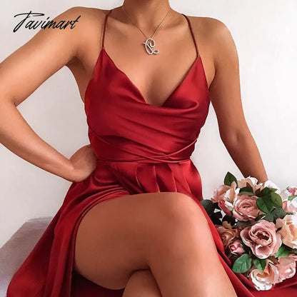 Women Sexy Backless Lace Up Long Dress Elegant Swinging Collar A Line Party Pleated Dress Summer Satin Sling Maxi Dresses
