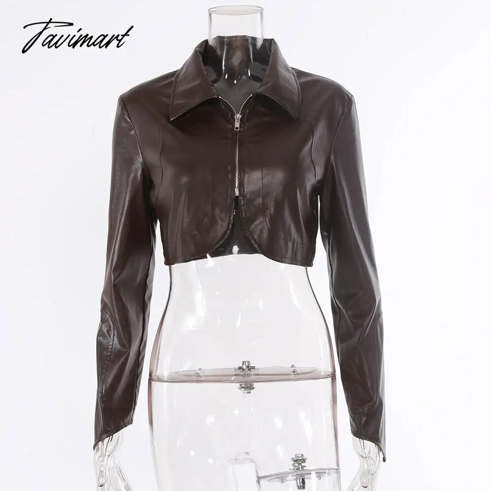 Women Short Jacket Pu Faux Leather Turn Down Collar Zipper Jackets Long Sleeves Solid Fashion Autumn Coat Female Streetwear