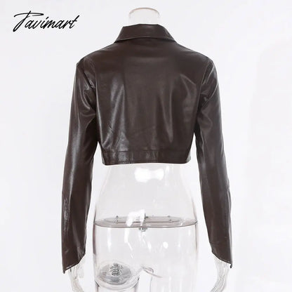 Women Short Jacket Pu Faux Leather Turn Down Collar Zipper Jackets Long Sleeves Solid Fashion Autumn Coat Female Streetwear