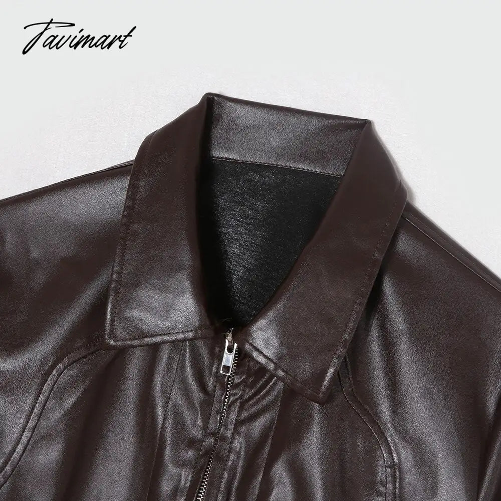 Women Short Jacket Pu Faux Leather Turn Down Collar Zipper Jackets Long Sleeves Solid Fashion Autumn Coat Female Streetwear