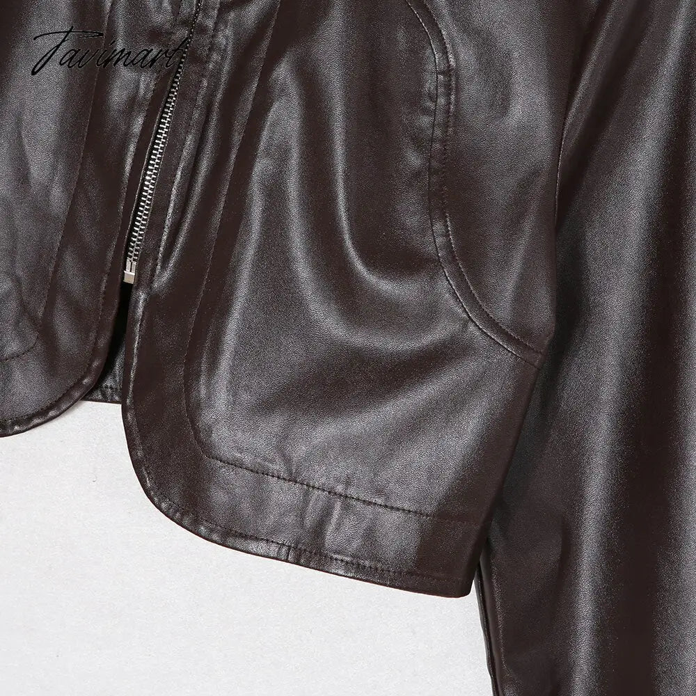 Women Short Jacket Pu Faux Leather Turn Down Collar Zipper Jackets Long Sleeves Solid Fashion Autumn Coat Female Streetwear