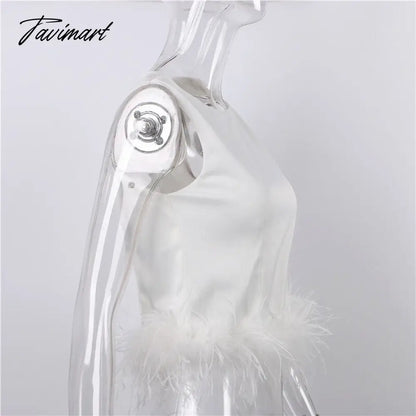 Women Sleeveless Crop Top Feathers Black Off Shoulder Summer White Cami Y2K Sexy Tank Tops Club Party