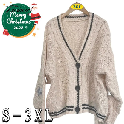 Women Slight Strech Loose Fit Star Embroidery Trend Tay V-neck Lor Cardigan Fashion Warm Swif T Sweater Cardigan Mujer