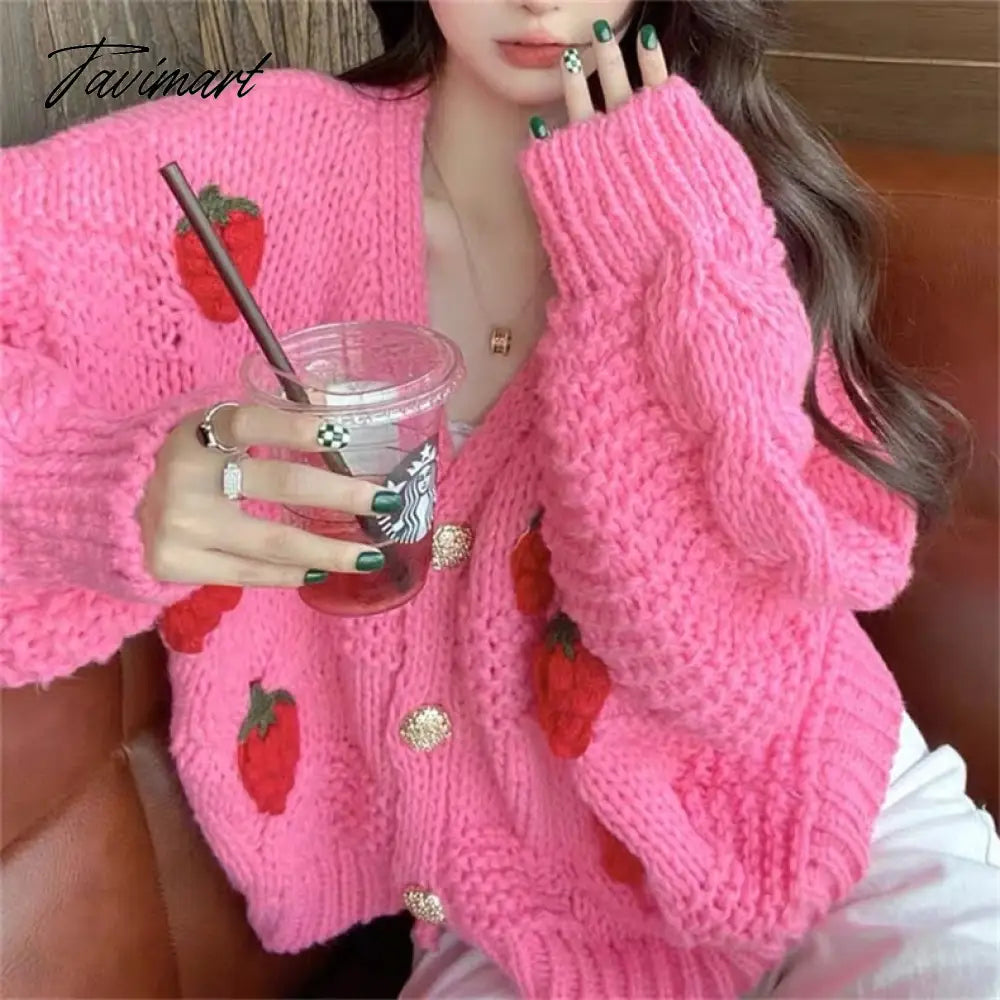 Women Slight Strech Loose Fit Star Embroidery Trend Tay V-neck Lor Cardigan Fashion Warm Swif T Sweater Cardigan Mujer