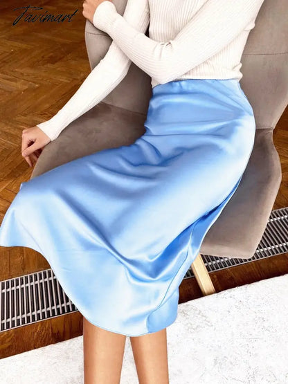 Women Solid Satin Slim Sexy Skirt Summer New High Waist A-line Zipper Long Skirt Ladies Elegant Fashion Simple Outwears
