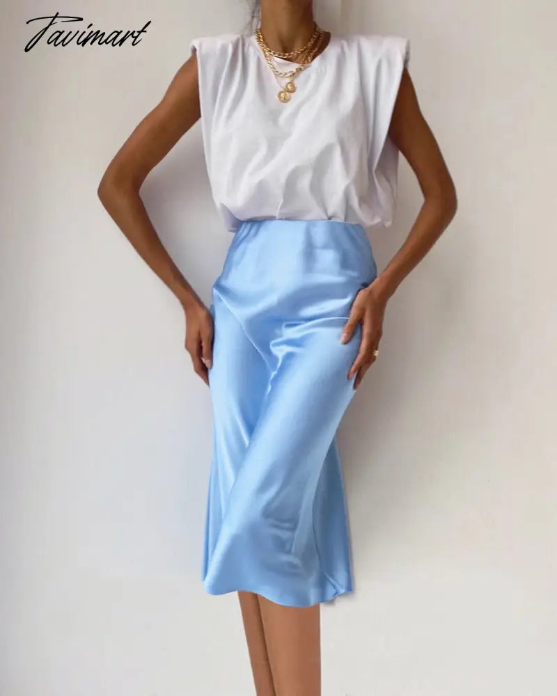Women Solid Satin Slim Sexy Skirt Summer New High Waist A-line Zipper Long Skirt Ladies Elegant Fashion Simple Outwears