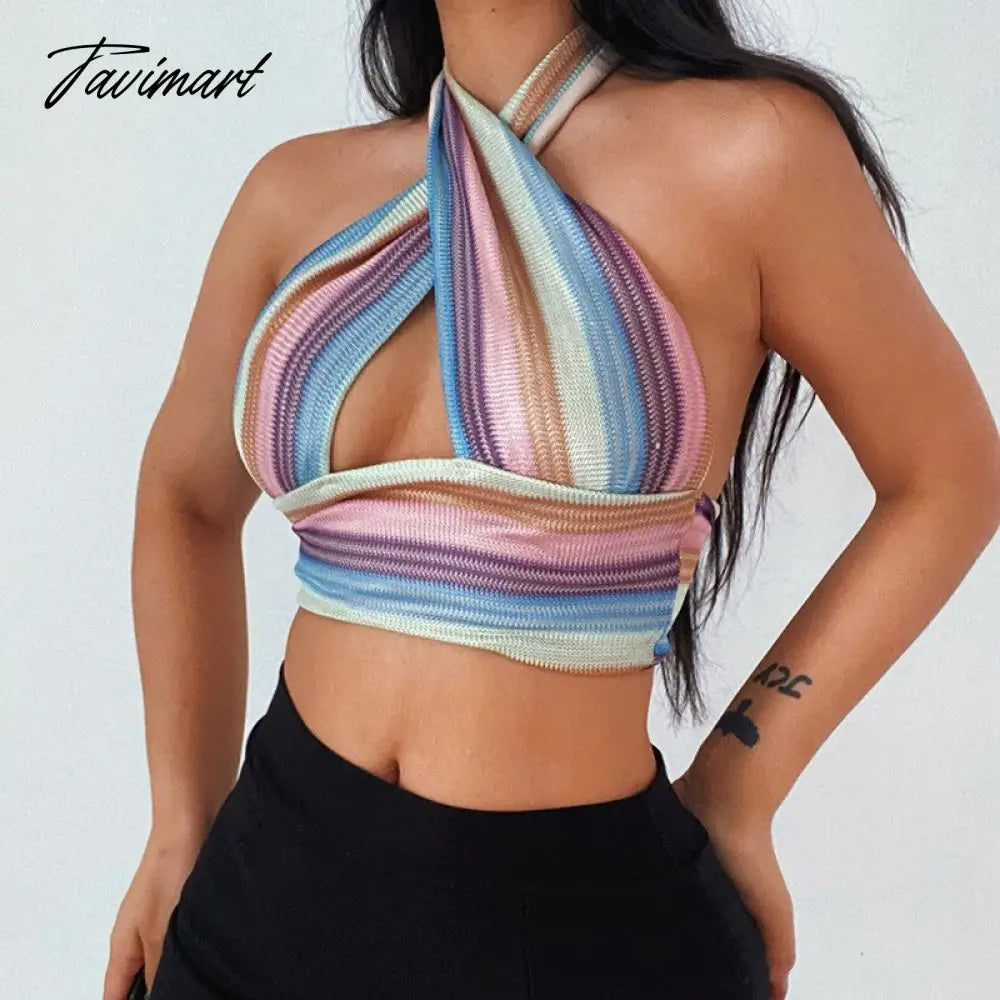 Women Summer Knitted Sexy Tanks Tops Halter Backless Camis Vest Basic Tops Slim Sleeveless Lady Party Club Streetwe