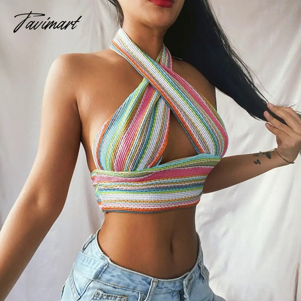 Women Summer Knitted Sexy Tanks Tops Halter Backless Camis Vest Basic Tops Slim Sleeveless Lady Party Club Streetwe