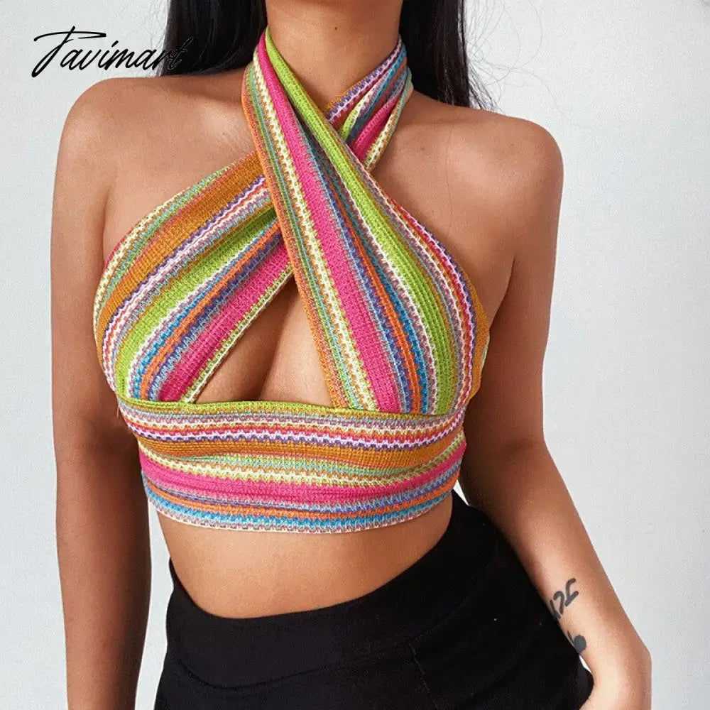 Women Summer Knitted Sexy Tanks Tops Halter Backless Camis Vest Basic Tops Slim Sleeveless Lady Party Club Streetwe