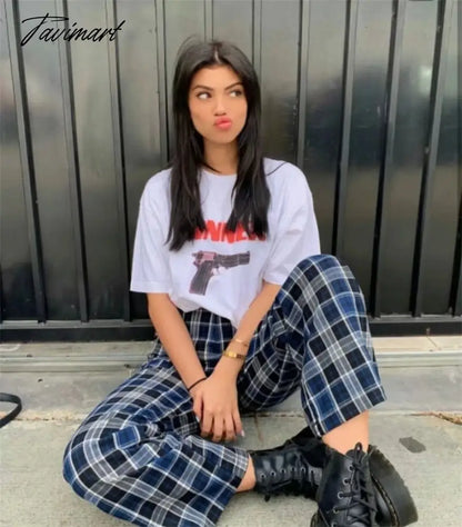 Women Tailored Wide Leg Trousers In Blue Plaid Wide Leg Pants