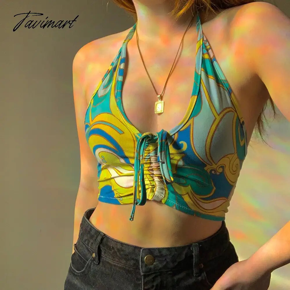 Women Tie Dye Print Y2K Tank Top Summer Fashion Beachwear Backless Sleeveless Slim Sexy Crop Top Camis Casual Streetwear
