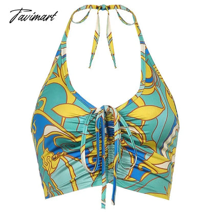 Women Tie Dye Print Y2K Tank Top Summer Fashion Beachwear Backless Sleeveless Slim Sexy Crop Top Camis Casual Streetwear
