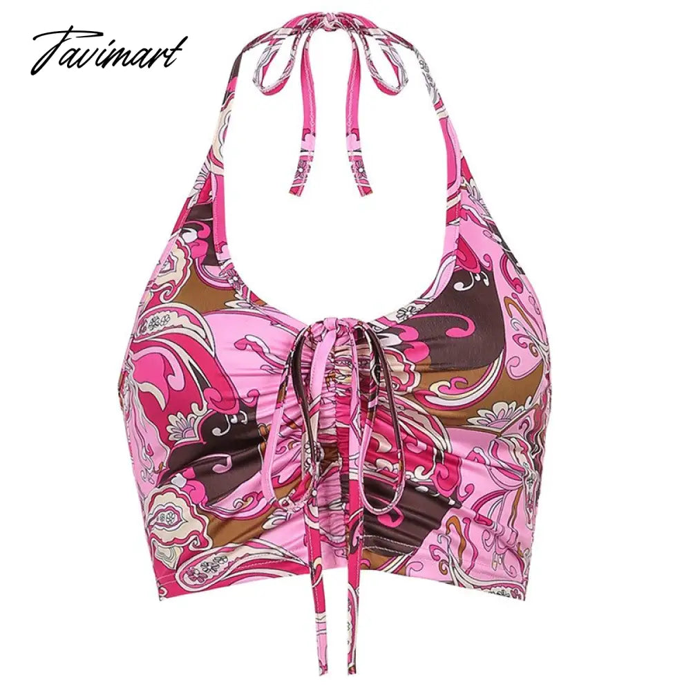 Women Tie Dye Print Y2K Tank Top Summer Fashion Beachwear Backless Sleeveless Slim Sexy Crop Top Camis Casual Streetwear
