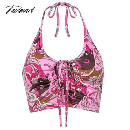Women Tie Dye Print Y2K Tank Top Summer Fashion Beachwear Backless Sleeveless Slim Sexy Crop Top Camis Casual Streetwear