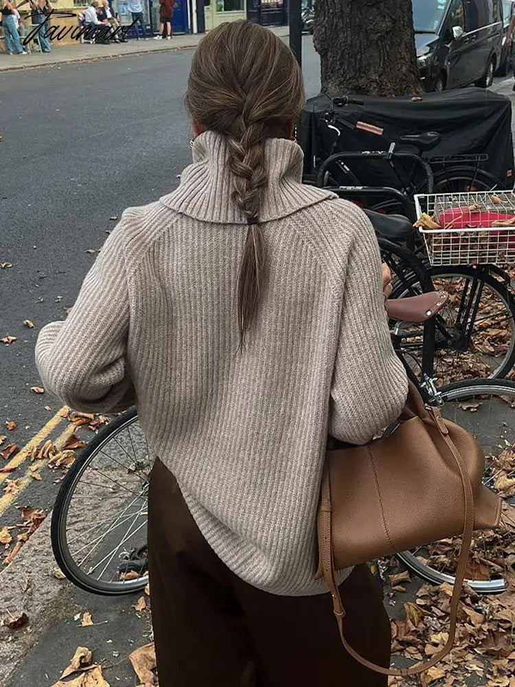 Women Turn-down Collar Solid Wool Sweater Fashion Long Sleeve Turtleneck Lady Knitted Pullover Autumn Casual Commute Streetwear