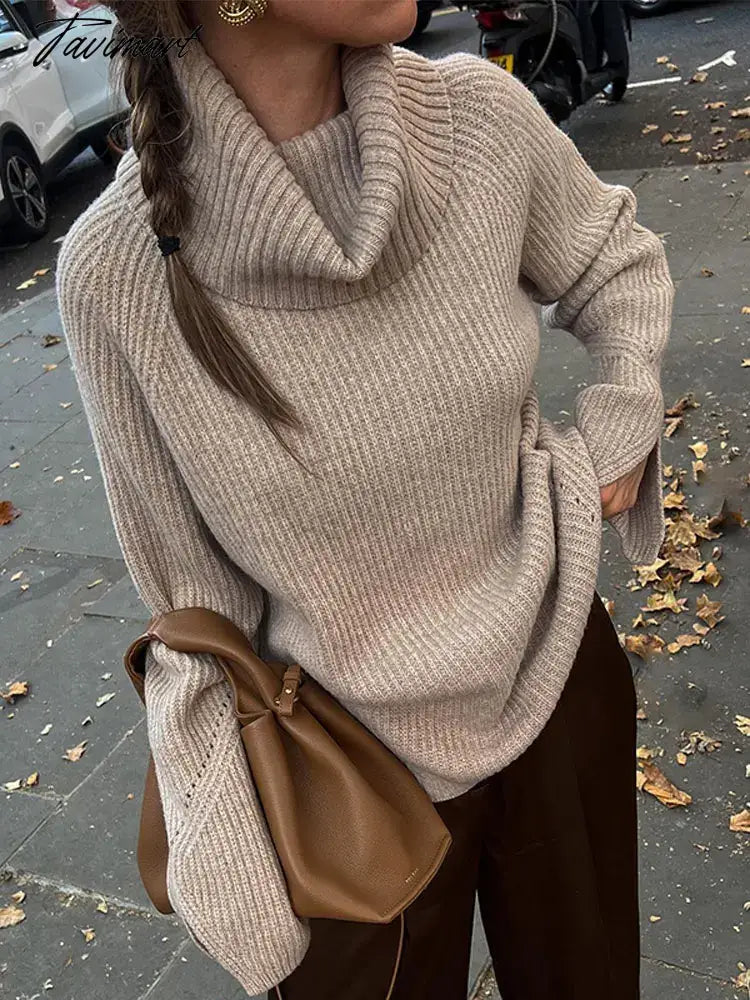Women Turn-down Collar Solid Wool Sweater Fashion Long Sleeve Turtleneck Lady Knitted Pullover Autumn Casual Commute Streetwear