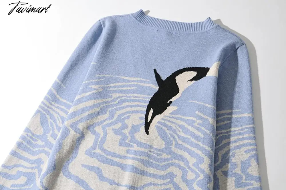 Women V Neck Knitted Jumper With Dolphin Print