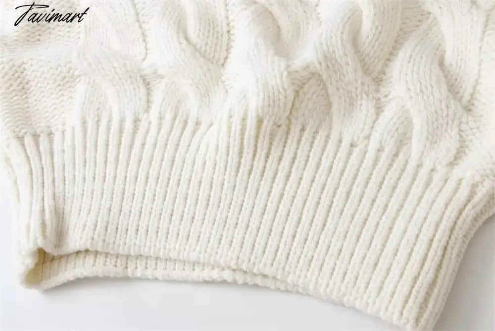 Women Vintage Chunky Cable Knit Crop Jumper Crew Neck Cable Cropped Knit Top