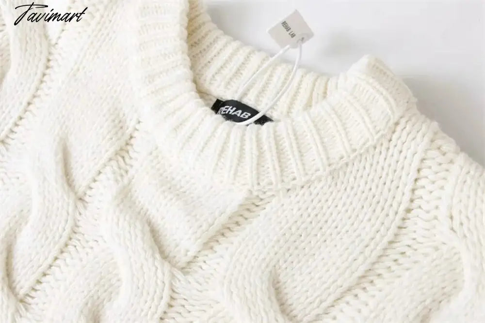 Women Vintage Chunky Cable Knit Crop Jumper Crew Neck Cable Cropped Knit Top