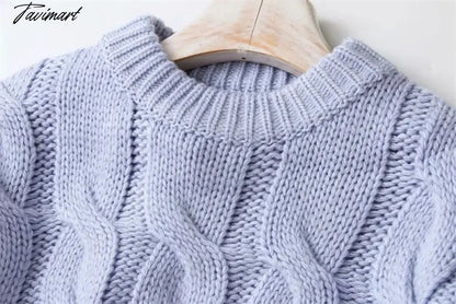 Women Vintage Chunky Cable Knit Crop Jumper Crew Neck Cable Cropped Knit Top