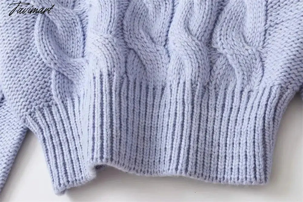 Women Vintage Chunky Cable Knit Crop Jumper Crew Neck Cable Cropped Knit Top